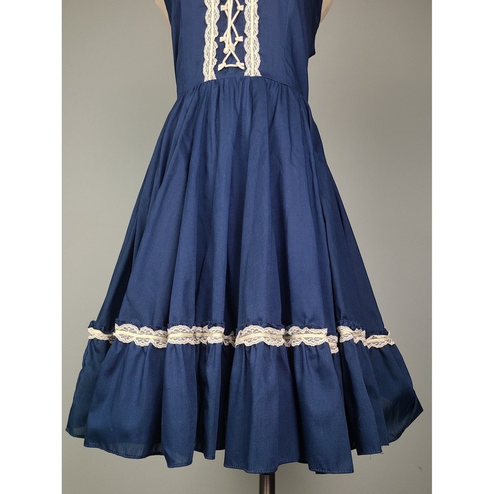 VTG 70s Jeri Bee California Midi Maternity Dress Prairie Blue Lacy Cottagecore - Picture 4 of 6